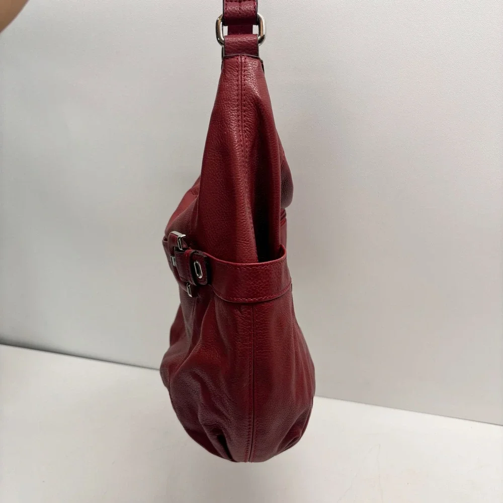 Tignanello Hobo Shoulder Bag Pebbled Leather Red Silver Hardware Buckle Y2K